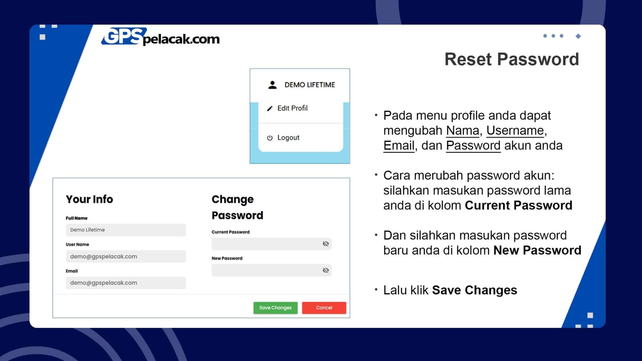 merubah password login Onetime GPS server